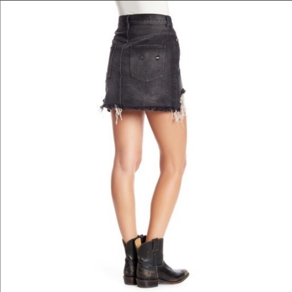 Free People Black Washed Ripped Denim Skirt - Picture 4 of 9